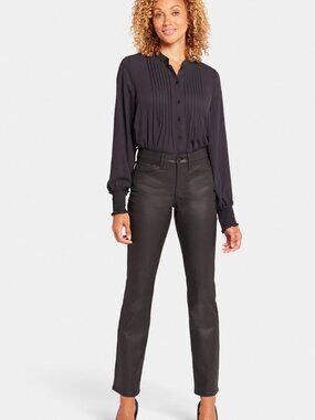 NYDJ Marilyn Straight Jeans Black Coated Painted Size 12